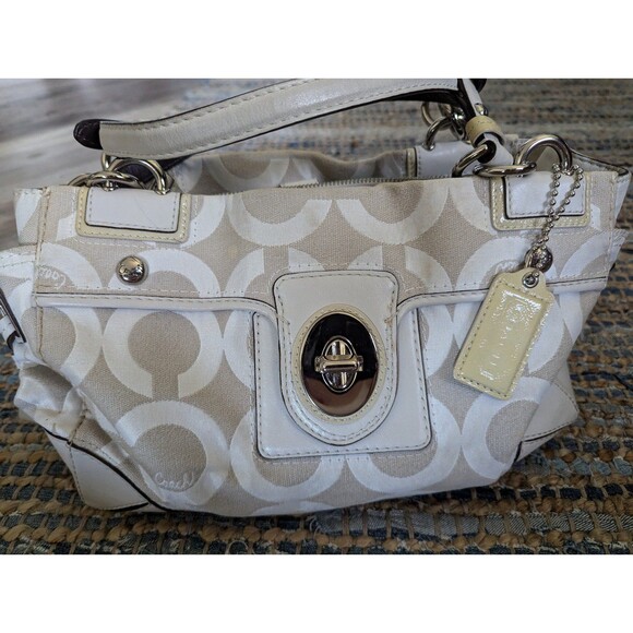 Coach Op Art Peyton Carryall Satchel Bag Tote 14515 Purse Handbag Cream Beige Ja - Picture 10 of 12